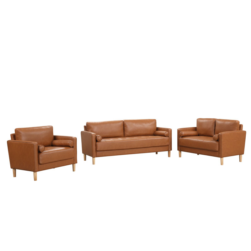 Garren 75.6 Square Arm Tufted Faux Leather Sofa